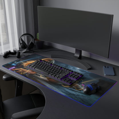 Black Canary RGB Mouse Pad – DC Comics LED Desk Mat, Superhero Gamer Setup on a curved gaming desk with keyboard and RGB edge lighting