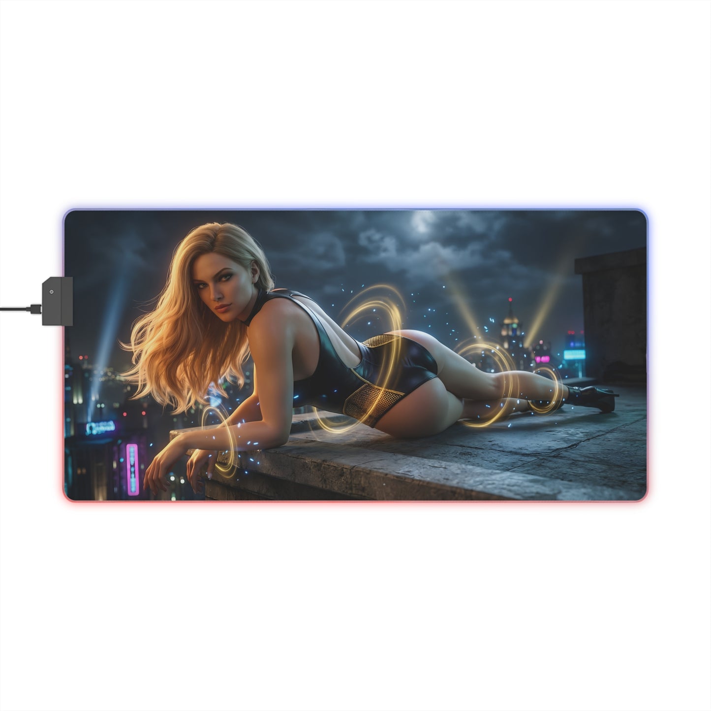 Black Canary RGB Mouse Pad – DC Comics LED Desk Mat, Superhero Gamer Setup featuring HD Black Canary artwork on an RGB LED extended gaming desk mat