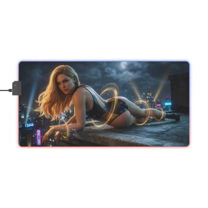 Black Canary RGB Mouse Pad – DC Comics LED Desk Mat, Superhero Gamer Setup featuring HD Black Canary artwork on an RGB LED extended gaming desk mat