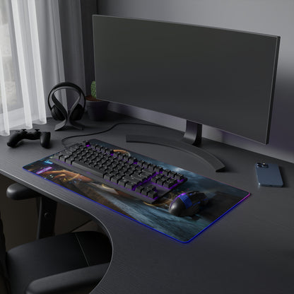 Black Canary RGB Mouse Pad – DC Comics LED Desk Mat, Superhero Gamer Setup on a dark gaming desk with keyboard, mouse, and RGB edge lighting