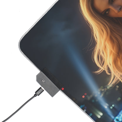 Black Canary RGB Mouse Pad – DC Comics LED Desk Mat, Superhero Gamer Setup edge-lit LED connector close-up with partial heroine artwork on extended desk mat