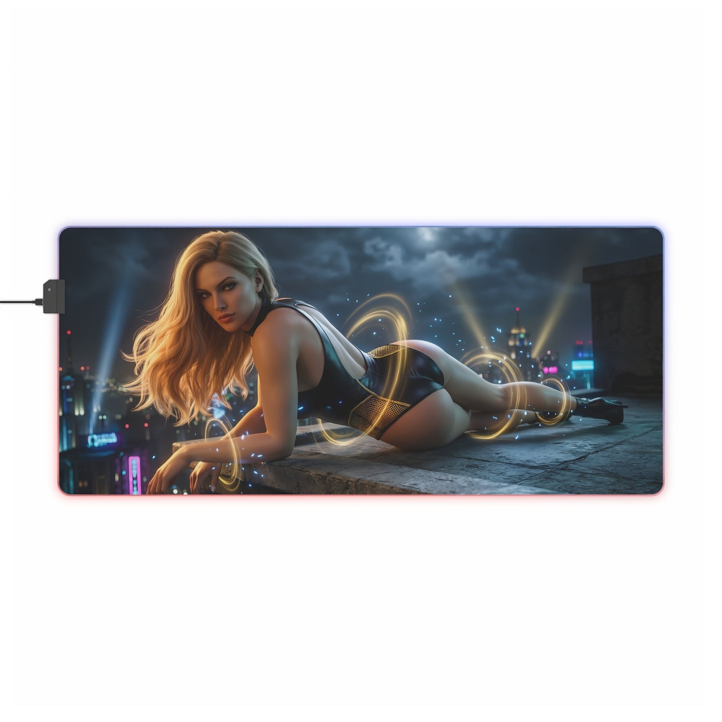 Black Canary RGB Mouse Pad – DC Comics LED Desk Mat, Superhero Gamer Setup featuring HD Black Canary artwork, bright RGB edge lighting, extended non-slip desk mat