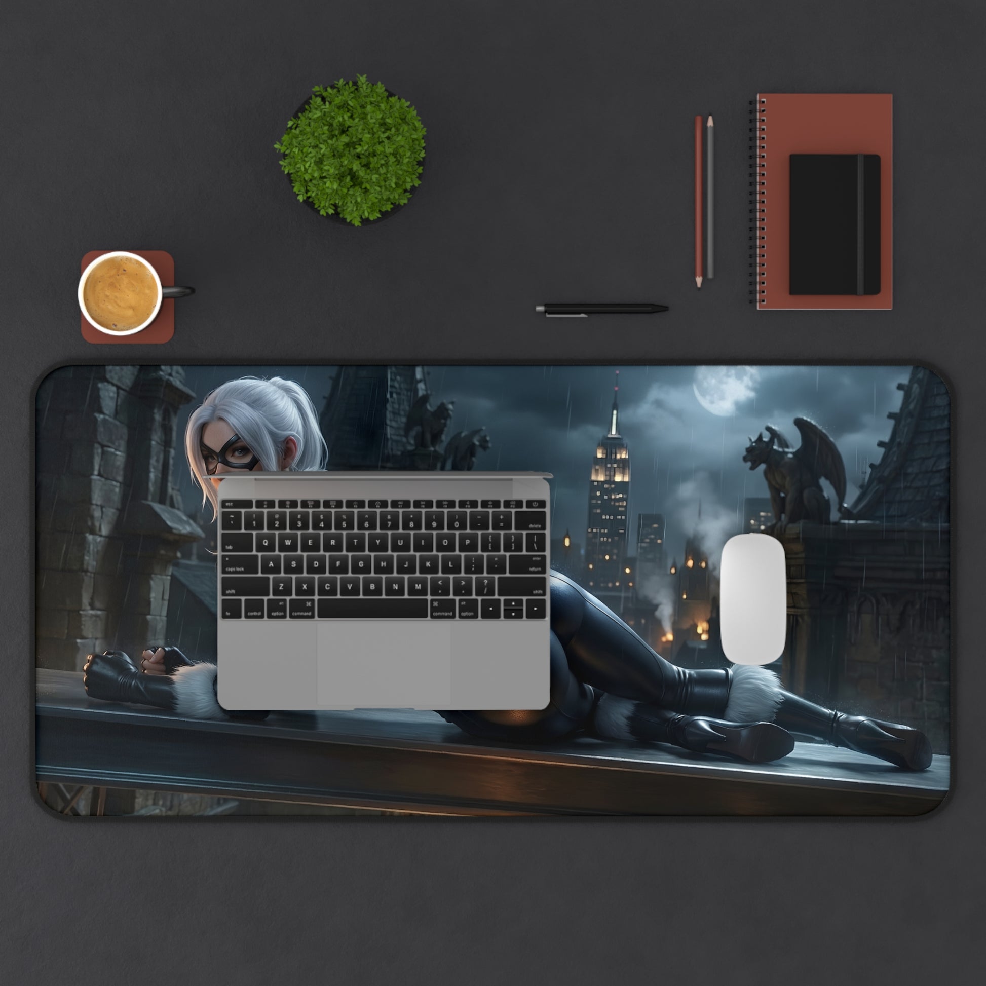 Black Cat Mouse Pad – Marvel Comics Gaming Mouse Pad, Stylish Gamer Desk Decor showcasing Black Cat artwork on a large gaming desk mat