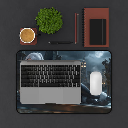Black Cat Mouse Pad – Marvel Comics Gaming Mouse Pad, Stylish Gamer Desk Decor on a sleek gaming desk with laptop, mouse, coffee and notebook