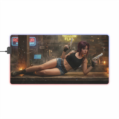 Black Lagoon Mouse Pad, Revy LED RGB Desk Mat, Gift for Gamer, Anime Room Decor — Revy dual-wield action desk mat with LED RGB edge for gaming