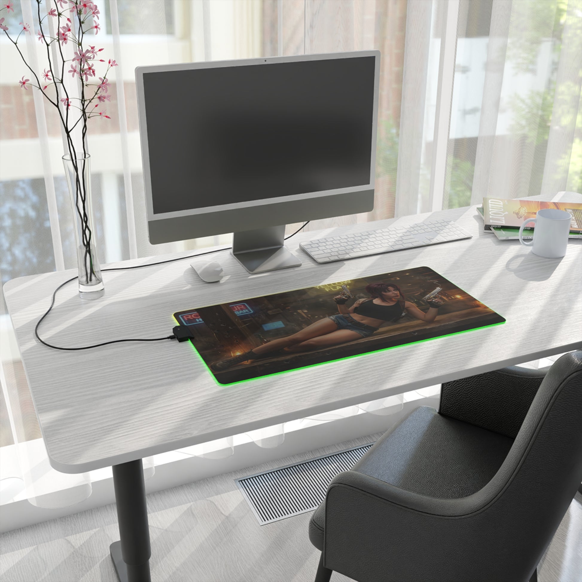 Black Lagoon Mouse Pad, Revy LED RGB Desk Mat, Gift for Gamer, Anime Room Decor — Revy dual-wield artwork on RGB gaming desk mat