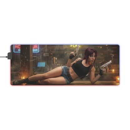 Black Lagoon Mouse Pad, Revy LED RGB Desk Mat featuring Revy dual-wield pose — gaming gift and anime room decor