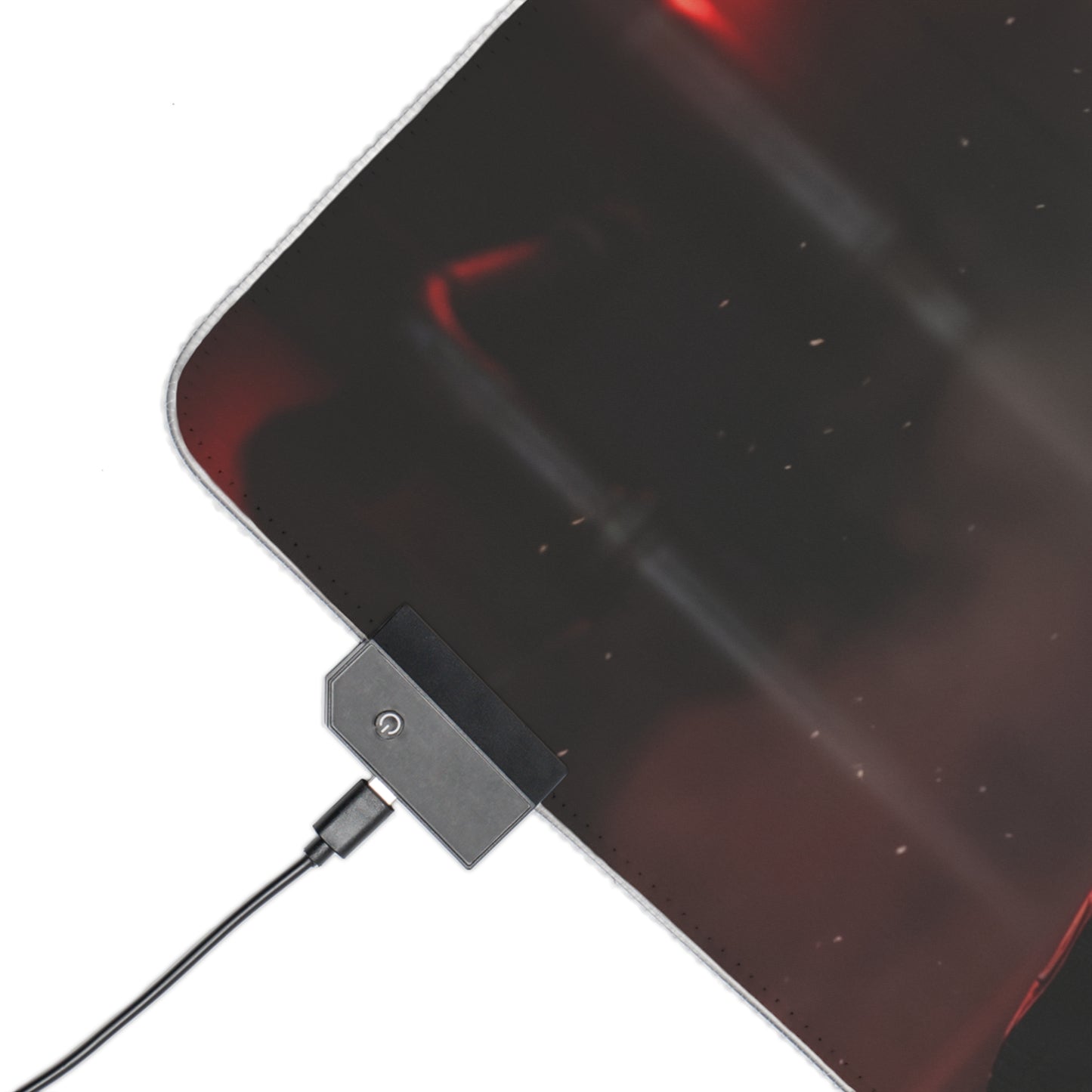 Marvel Mouse Pad, Black Widow RGB Gaming Desk Mat, Gift for Gamer, Gamer Room Decor — close-up of glowing RGB edge and USB controller on gaming desk mat