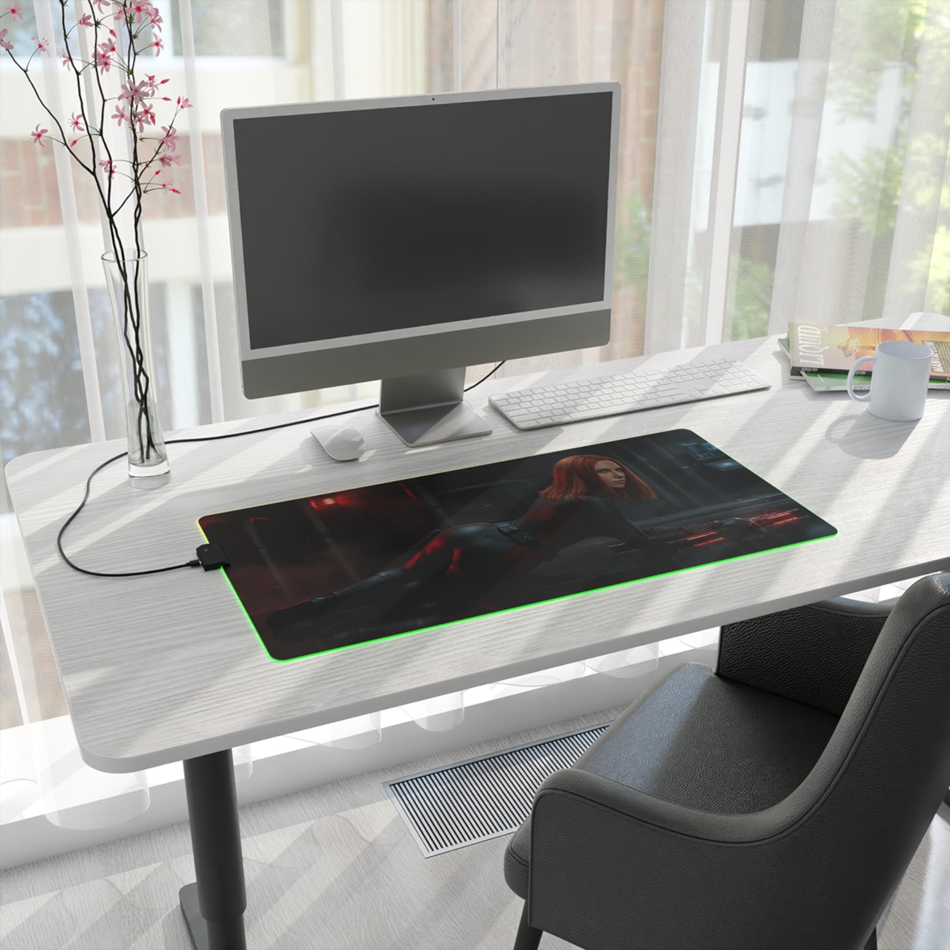 Marvel Mouse Pad, Black Widow RGB Gaming Desk Mat, Gift for Gamer, Gamer Room Decor - sleek Black Widow artwork on large RGB gaming desk mat for precision control