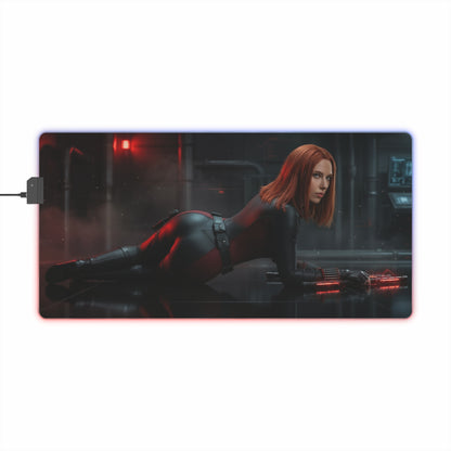 Marvel Mouse Pad, Black Widow RGB Gaming Desk Mat, Gift for Gamer, Gamer Room Decor — Black Widow tactical pose on RGB desk mat
