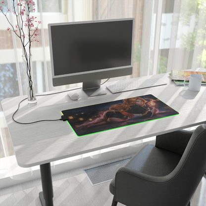 Bleach Mouse Pad, Rangiku Matsumoto LED RGB Desk Mat, Gift for Gamer, Anime Room Decor on modern white desk with PC and green RGB glow