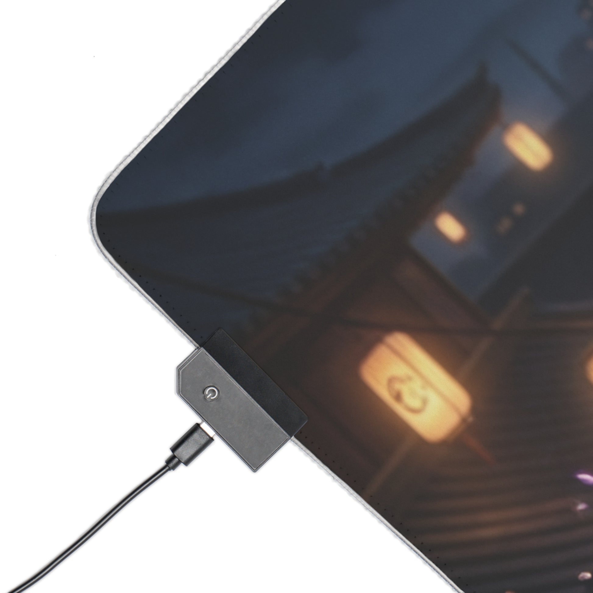 Bleach Mouse Pad, Rangiku Matsumoto LED RGB Desk Mat, Gift for Gamer, Anime Room Decor close-up showing USB connector and night scene artwork