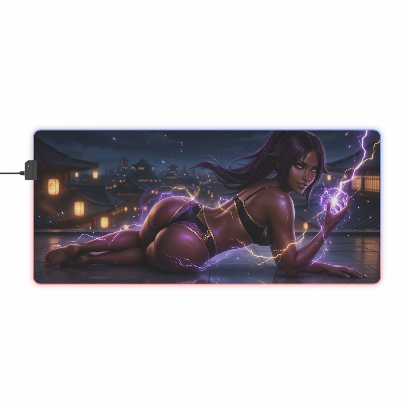 Bleach Mouse Pad, Yoruichi LED RGB Desk Mat, Gift for Gamer, Anime Room Decor – Yoruichi charging electric attack on rooftop gaming desk mat