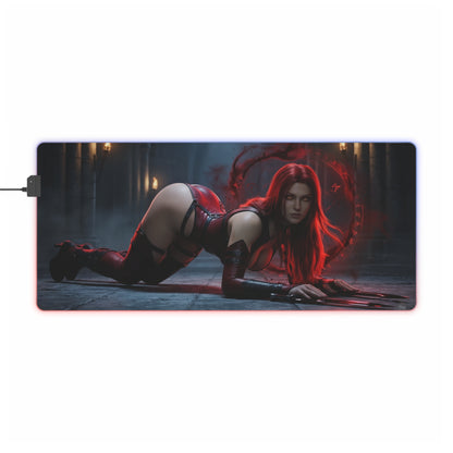 BloodRayne Mouse Pad, Rayne LED RGB Desk Mat, Gift for Gamer, Gothic Game Decor - gothic vampire hunter desk mat with red-haired Rayne artwork
