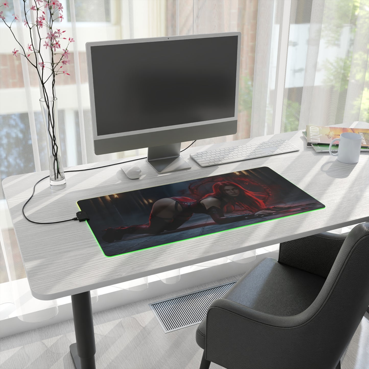 BloodRayne Mouse Pad, Rayne LED RGB Desk Mat, Gift for Gamer, Gothic Game Decor — large RGB desk mat with BloodRayne artwork on bright gaming desk