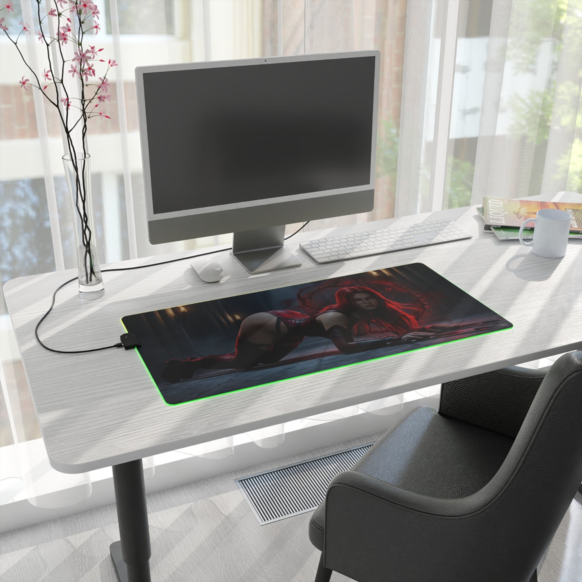 BloodRayne Mouse Pad, Rayne LED RGB Desk Mat, Gift for Gamer, Gothic Game Decor — large RGB desk mat with BloodRayne artwork on bright gaming desk