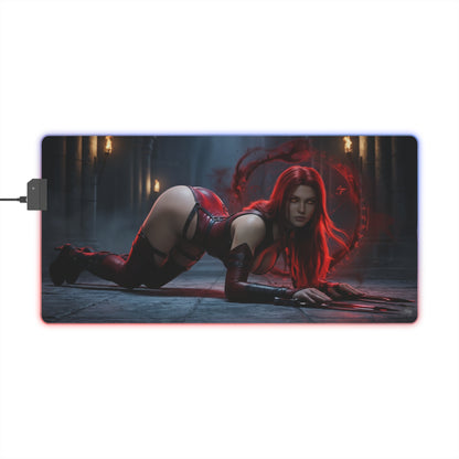 BloodRayne Mouse Pad, Rayne LED RGB Desk Mat, Gift for Gamer, Gothic Game Decor — gothic vampire-hunter desk mat with red-haired Rayne artwork