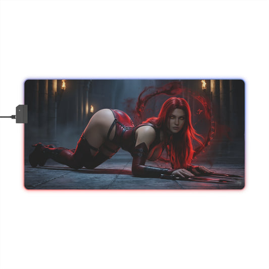BloodRayne Mouse Pad, Rayne LED RGB Desk Mat, Gift for Gamer, Gothic Game Decor — gothic vampire-hunter desk mat with red-haired Rayne artwork