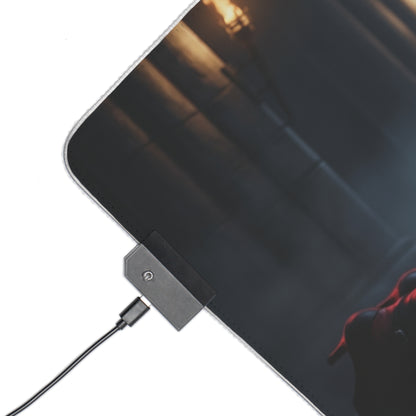 BloodRayne Mouse Pad, Rayne LED RGB Desk Mat, Gift for Gamer, Gothic Game Decor showing RGB controller and stitched edge on dark gothic artwork