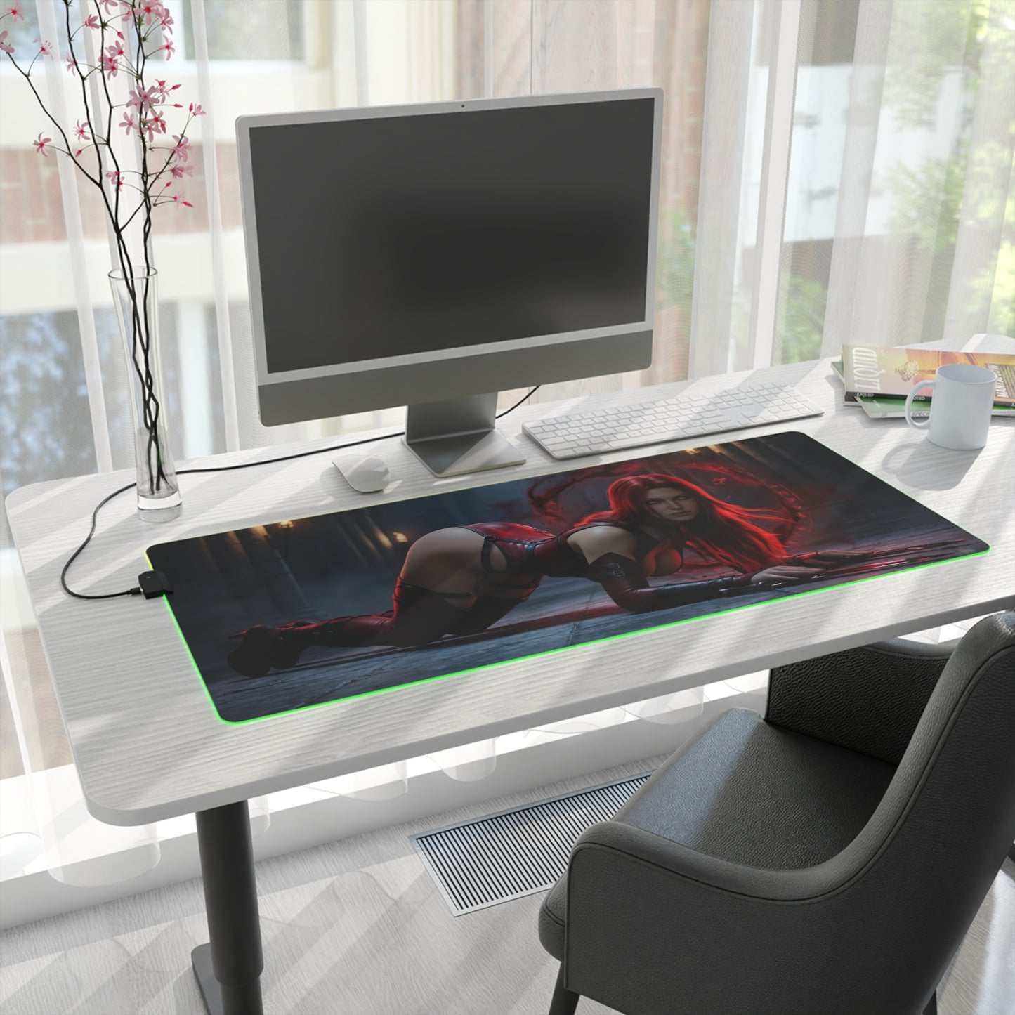 BloodRayne Mouse Pad, Rayne LED RGB Desk Mat, Gift for Gamer, Gothic Game Decor — vampiric Rayne art on RGB gaming desk mat