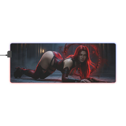 BloodRayne Mouse Pad, Rayne LED RGB Desk Mat, Gift for Gamer, Gothic Game Decor — red-haired vampire hunter desk mat with LED glow