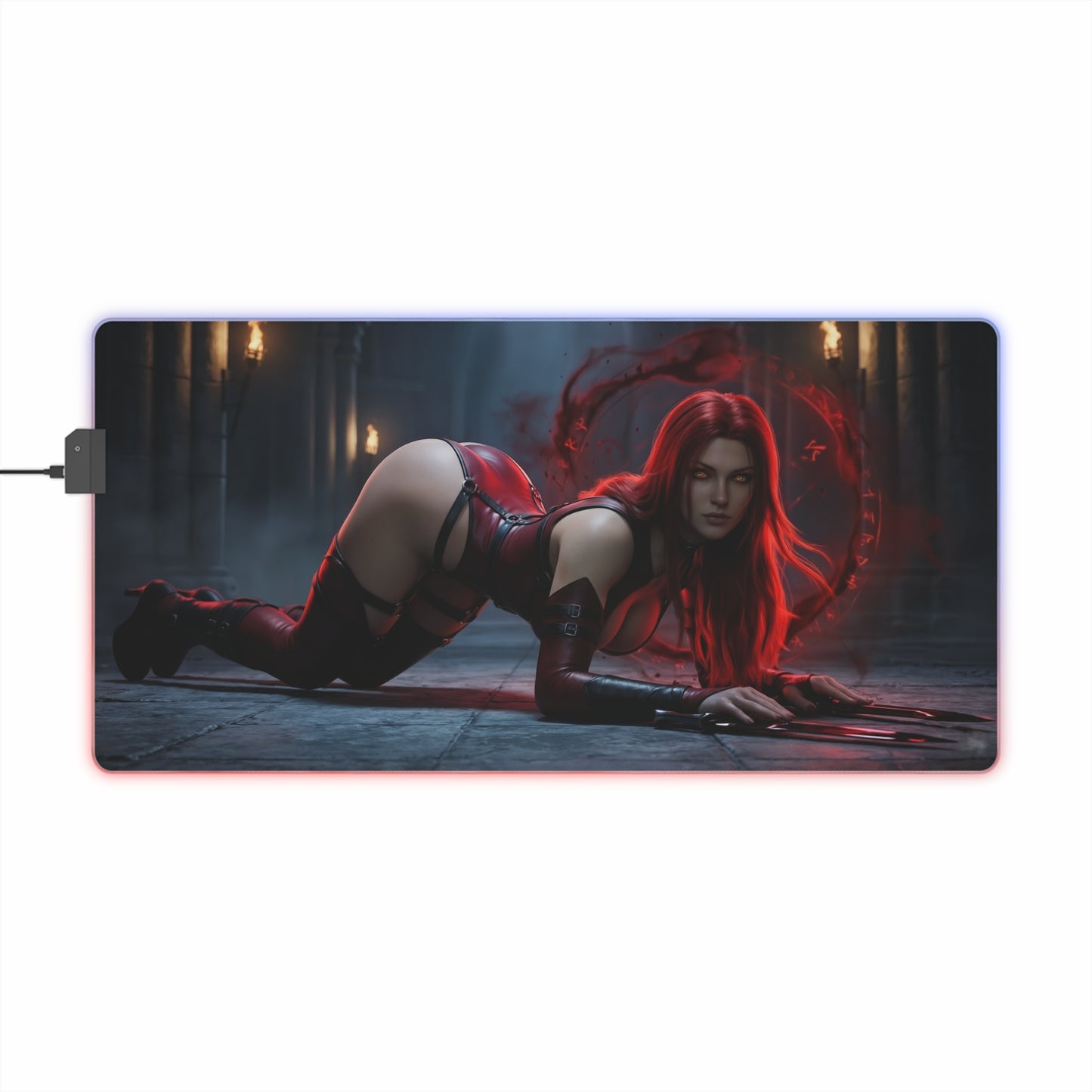 BloodRayne Mouse Pad, Rayne LED RGB Desk Mat, Gift for Gamer, Gothic Game Decor - vampire hunter desk mat with red-haired Rayne art