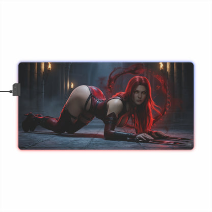 BloodRayne Mouse Pad, Rayne LED RGB Desk Mat, Gift for Gamer, Gothic Game Decor - vampire hunter desk mat with red-haired Rayne art