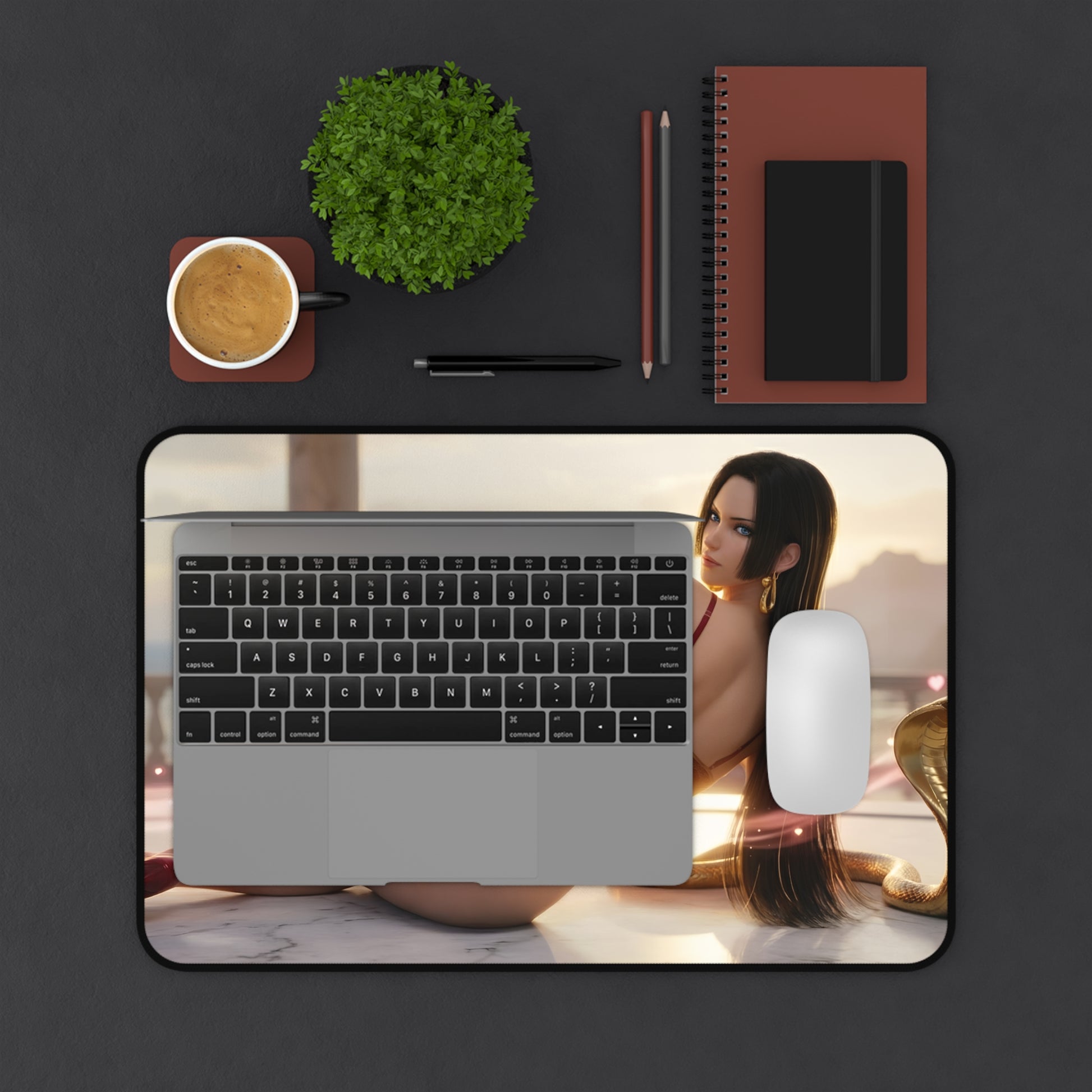 Boa Hancock Mouse Pad – One Piece Gaming Mouse Pad, Stylish Gamer Desk Decor on a sleek gaming desk with laptop and mouse