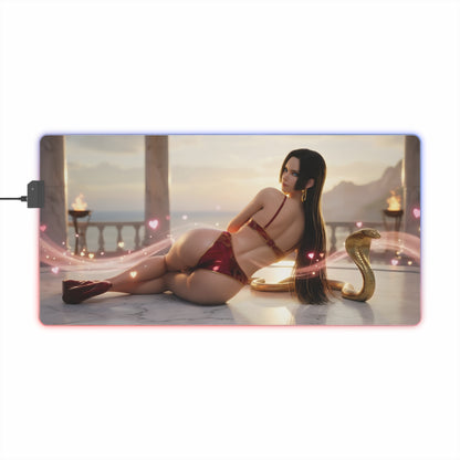 Boa Hancock RGB Mouse Pad – One Piece LED Desk Mat, Anime Gamer Decor featuring Boa Hancock reclining anime art with RGB edge lighting