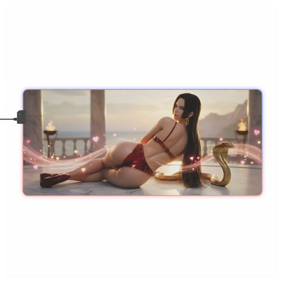 Boa Hancock RGB Mouse Pad – One Piece LED Desk Mat, Anime Gamer Decor featuring Boa Hancock reclining anime art with RGB edge lighting and non-slip base