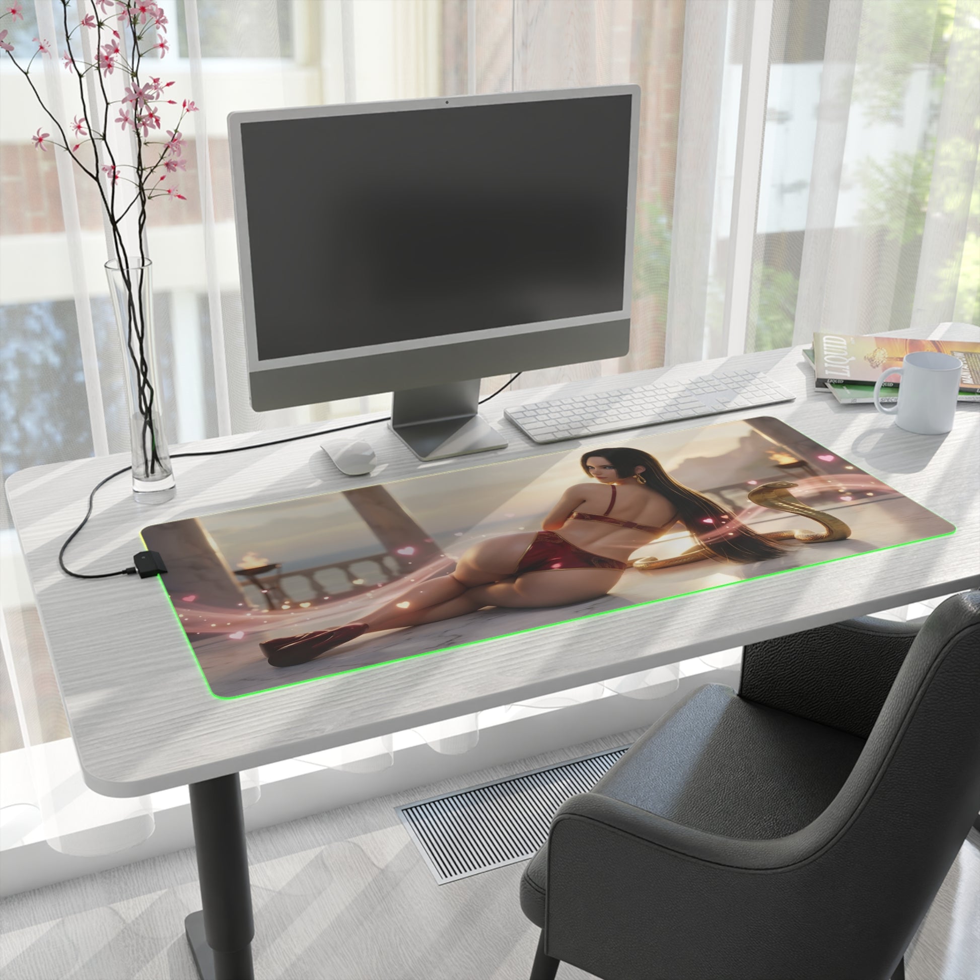 Boa Hancock RGB Mouse Pad – One Piece LED Desk Mat, Anime Gamer Decor soft large RGB gaming desk mat with HD Boa Hancock artwork and non-slip base