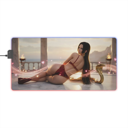 Boa Hancock RGB Mouse Pad – One Piece LED Desk Mat, Anime Gamer Decor featuring Boa Hancock reclining anime art with RGB edge lighting and non-slip base
