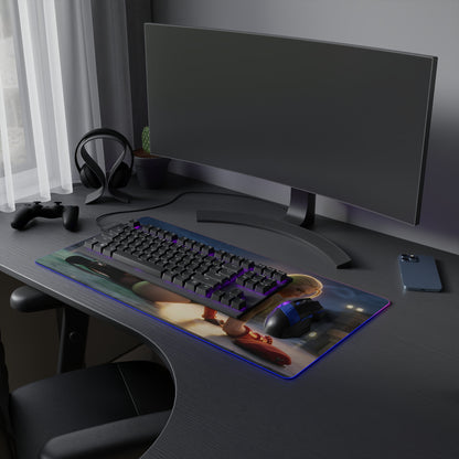 Cammy White RGB Mouse Pad – Street Fighter Illuminated Desk Mat, Fighting Gamer Setup on a competitive RGB gaming desk with keyboard and mouse