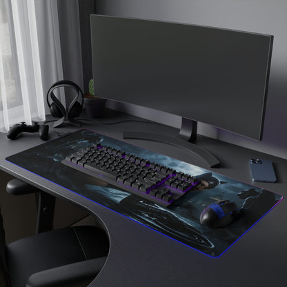 DC Mouse Pad, Catwoman Illuminated LED Desk Mat, Gift for Gamer, Superhero Room Decor - Gotham rooftop art LED gaming desk mat