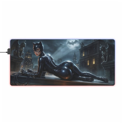 Catwoman RGB Mouse Pad – DC Comics LED Desk Mat, Villain Gamer Decor with HD Catwoman artwork, RGB edge lighting, extended non-slip gaming desk mat