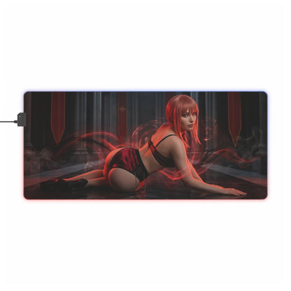 Chainsaw Man Mouse Pad – Makima Illuminated LED Desk Mat, Anime Gamer Room Decor, Gift for Otaku with Makima in red-lit cathedral scene