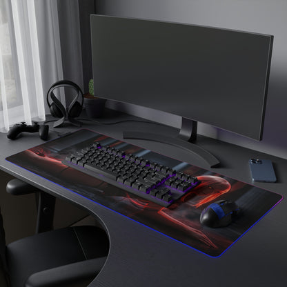 Chainsaw Man Mouse Pad – Makima LED RGB Desk Mat, Anime Gamer Room Decor, Gift for Otaku on gaming desk with red energy art and RGB edge