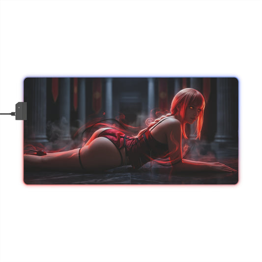 Chainsaw Man Mouse Pad – Makima LED RGB Desk Mat, Anime Gamer Room Decor, Gift for Otaku featuring Makima in cathedral scene with red glowing energy accents
