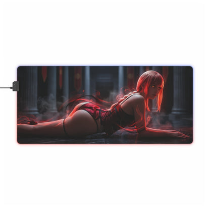 Chainsaw Man Mouse Pad – Makima LED RGB Desk Mat, Anime Gamer Room Decor, Gift for Otaku featuring Makima reclining in cathedral scene with red glow