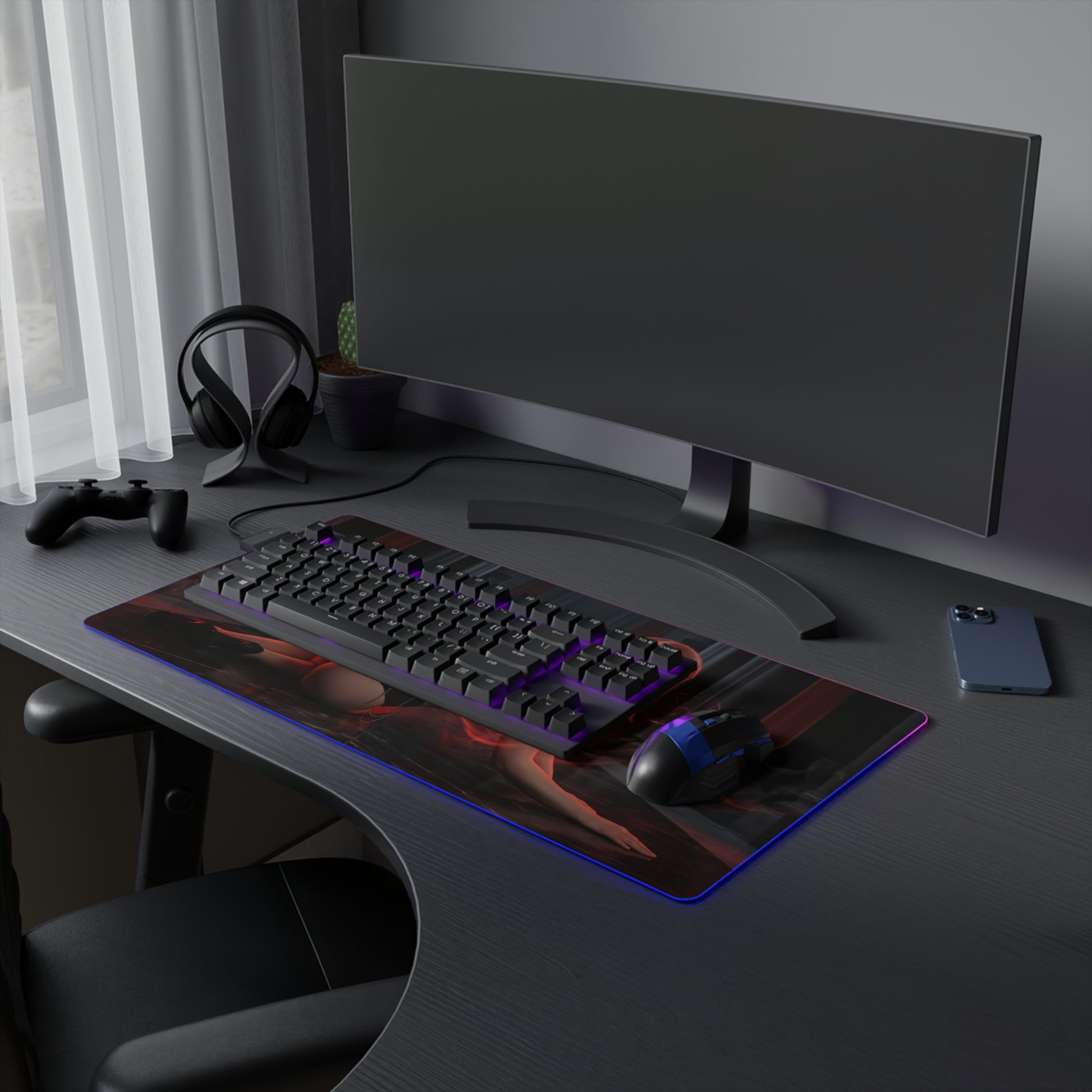 Chainsaw Man Mouse Pad – Makima Illuminated LED Desk Mat, Anime Gamer Room Decor, Gift for Otaku on RGB gaming desk with keyboard and mouse