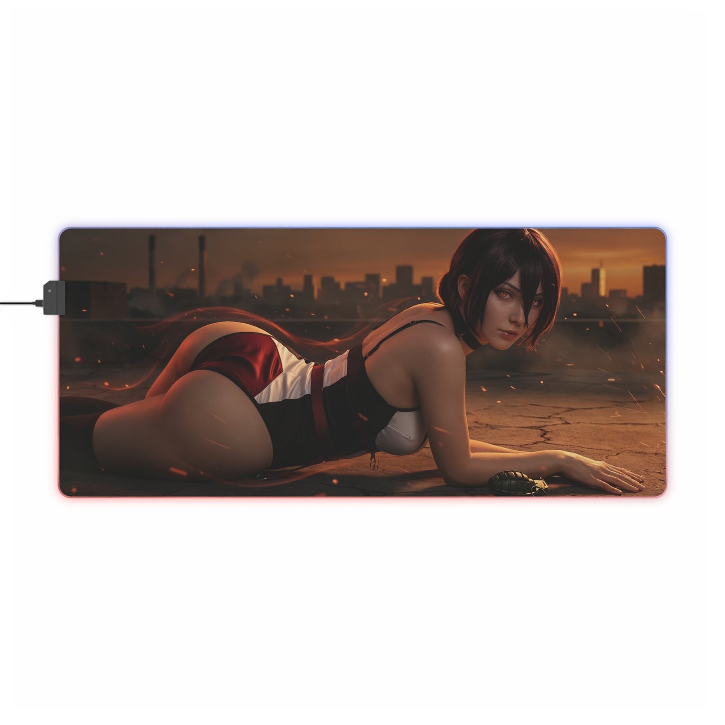 Chainsaw Man Mouse Pad, Reze LED RGB Desk Mat, Gift for Gamer, Manga Room Decor — Reze cosplay art on RGB gaming desk mat