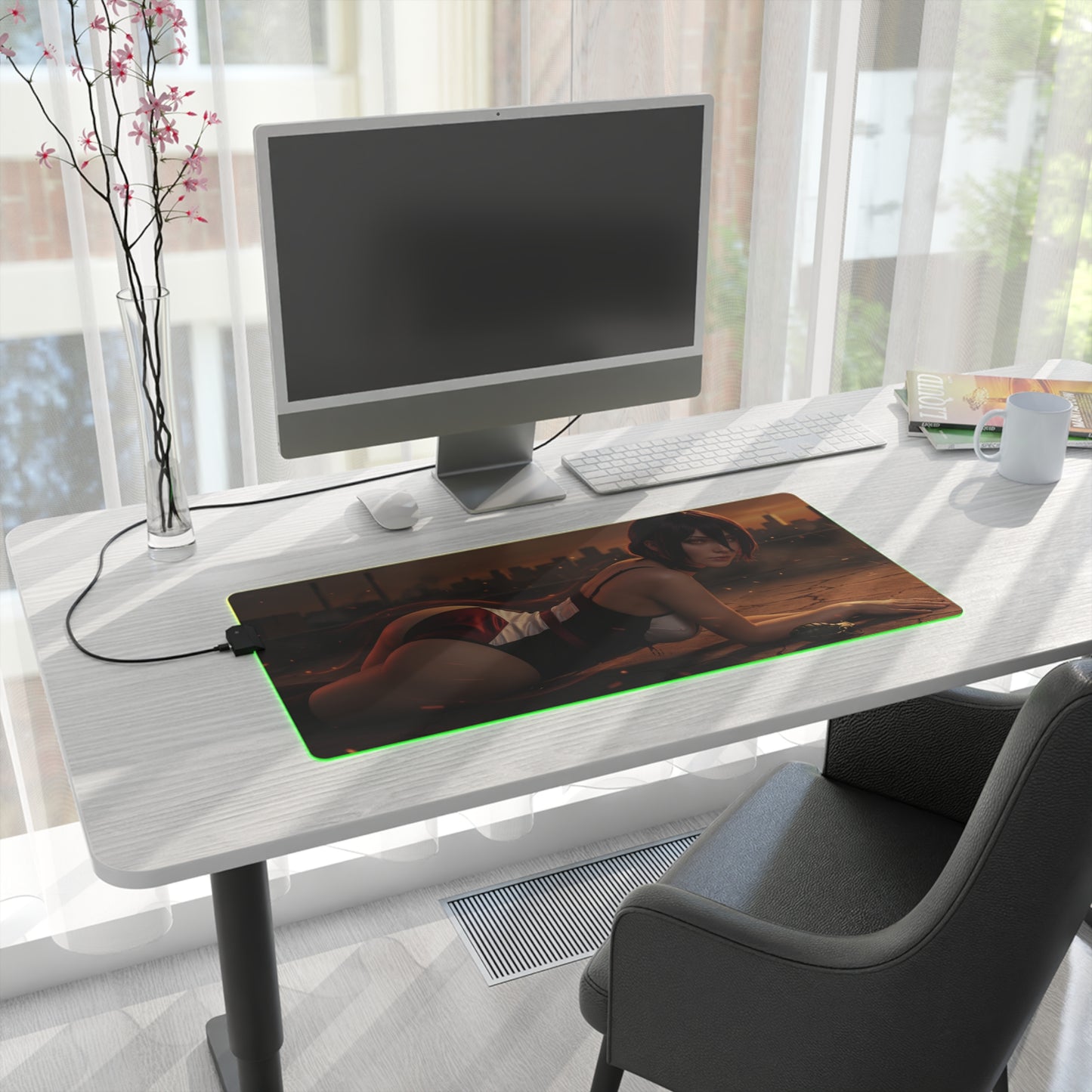 Chainsaw Man Mouse Pad, Reze LED RGB Desk Mat, Gift for Gamer, Manga Room Decor — Reze artwork RGB desk mat on gaming desk
