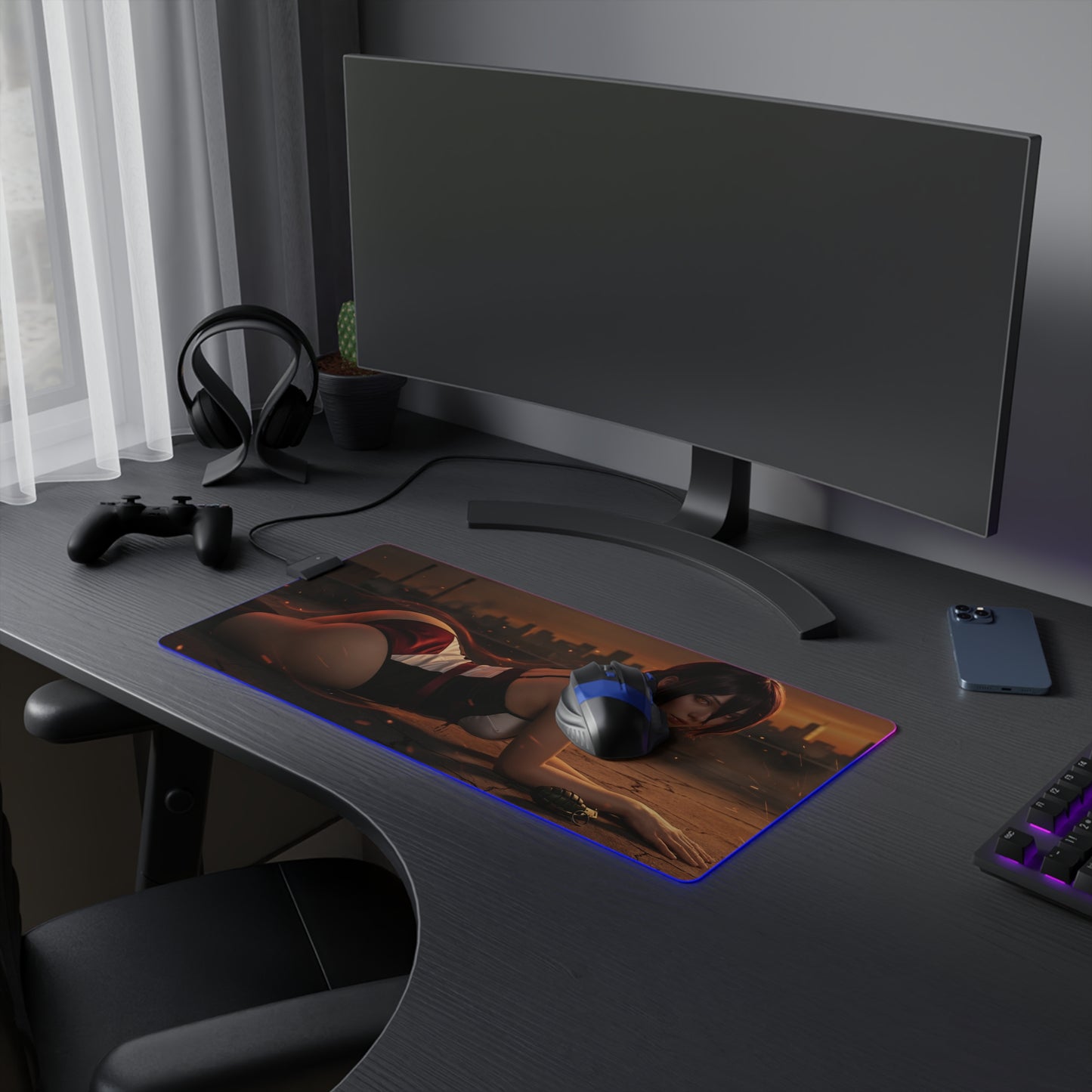 Chainsaw Man Mouse Pad, Reze LED RGB Desk Mat, Gift for Gamer, Manga Room Decor - Reze artwork on RGB gaming desk mat
