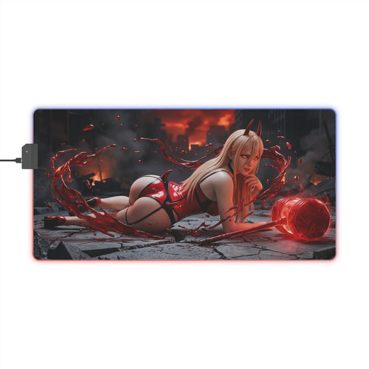 Chainsaw Man Mouse Pad, Power LED RGB Desk Mat, Gift for Gamer, Anime Room Decor — seductive horned character on RGB gaming desk mat