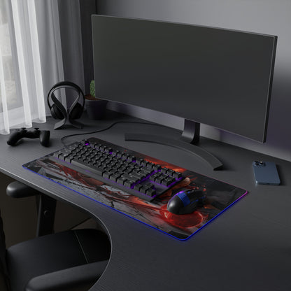 Chainsaw Man Mouse Pad, Power LED RGB Desk Mat, Gift for Gamer, Anime Room Decor — red horns artwork RGB gaming desk mat