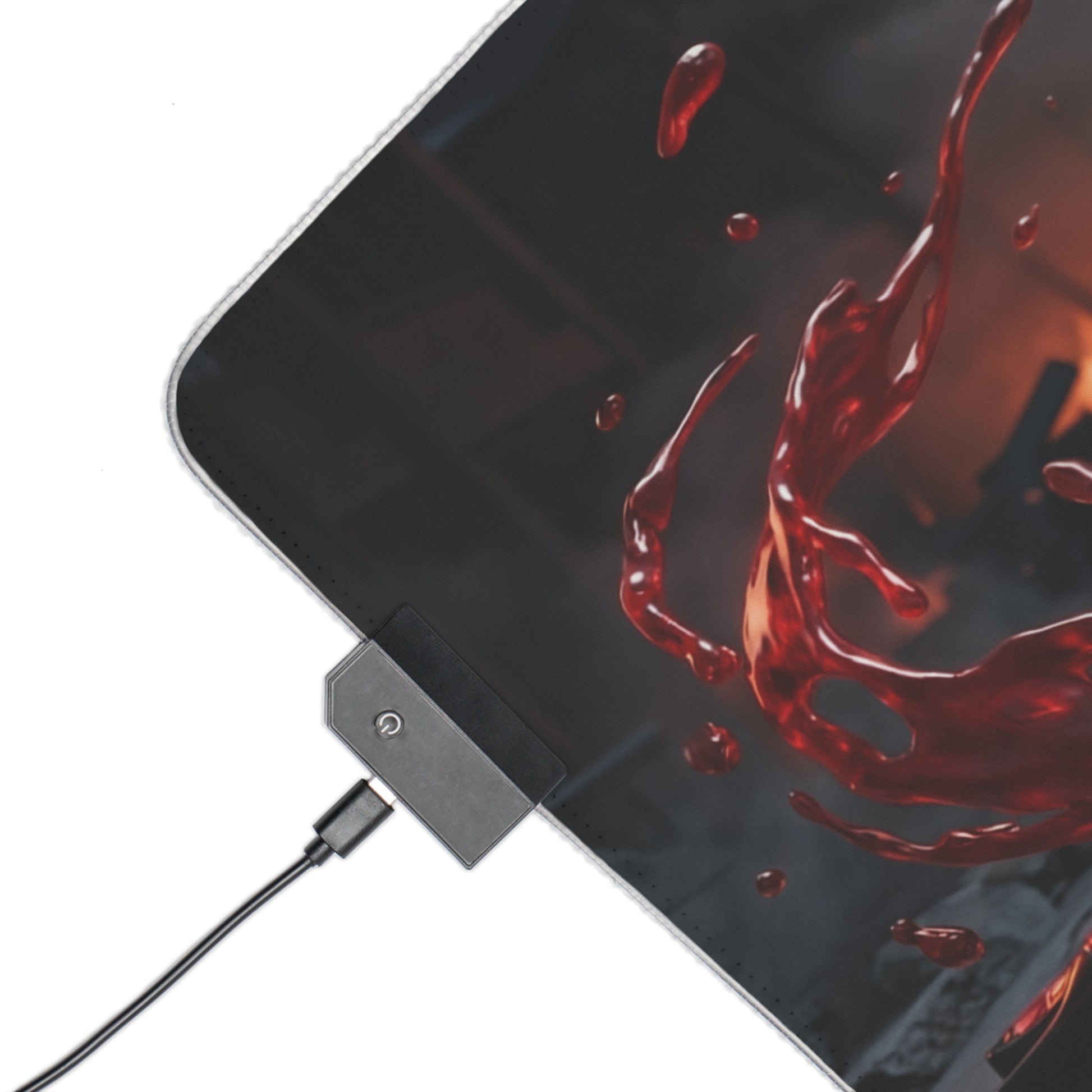 Chainsaw Man Mouse Pad, Power LED RGB Desk Mat, Gift for Gamer, Anime Room Decor close-up of LED corner and red splash artwork