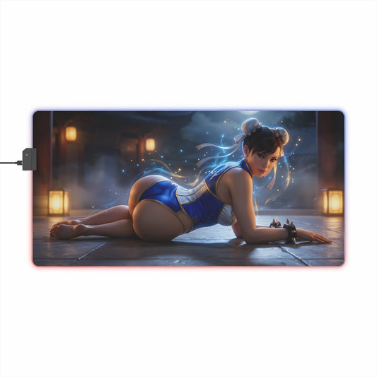 Chun-Li RGB Mouse Pad – Fighting Game Illuminated Desk Mat, Gamer Room Decor with high-definition Chun-Li artwork, RGB edge lighting and anti-slip base