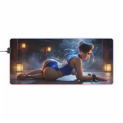 Chun-Li RGB Mouse Pad – Fighting Game Illuminated Desk Mat, Gamer Room Decor with HD character art, RGB edge lighting, extended anti-slip desk mat