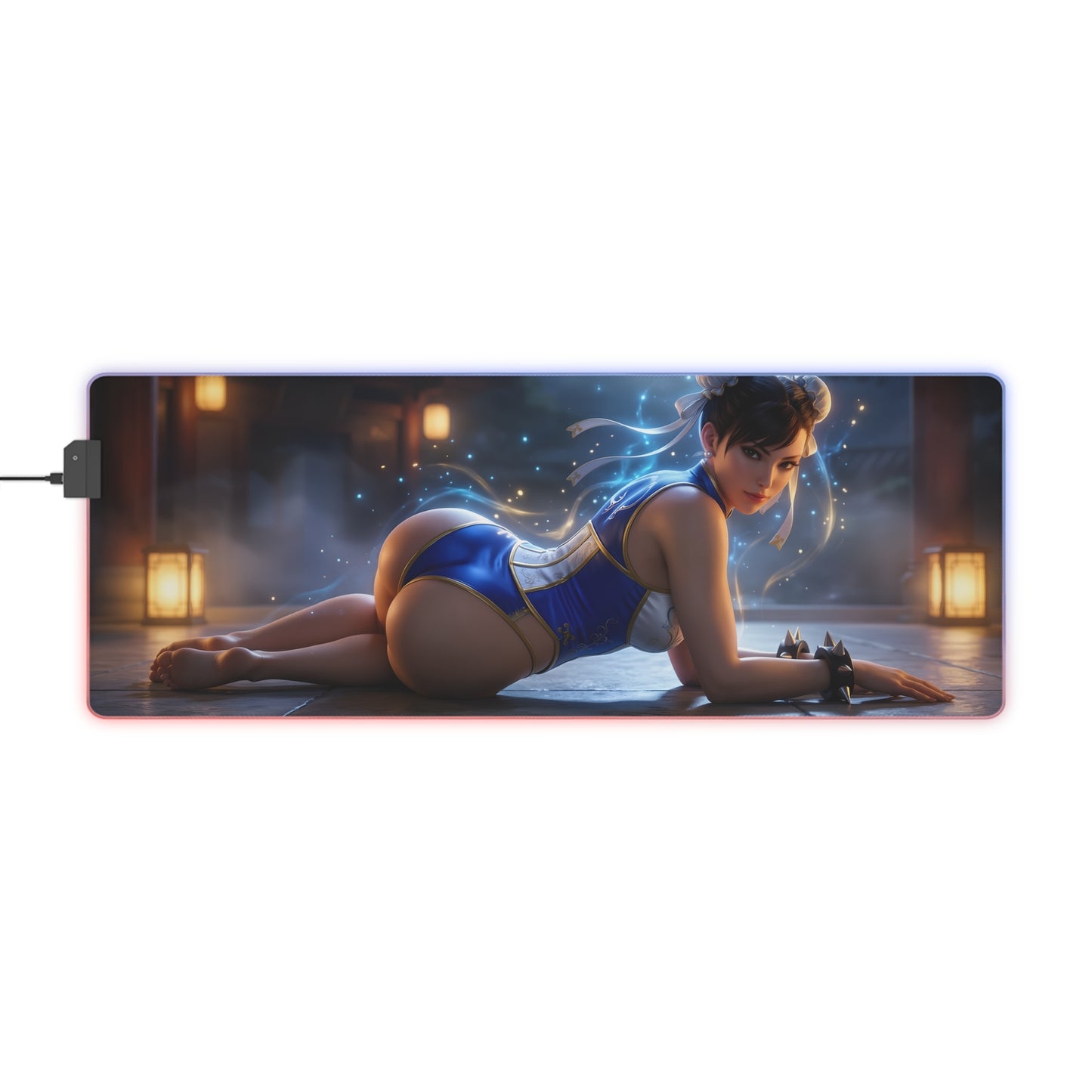 Chun-Li RGB Mouse Pad – Fighting Game Illuminated Desk Mat, Gamer Room Decor illuminated desk mat with Chun-Li artwork, RGB edge lighting, anti-slip base