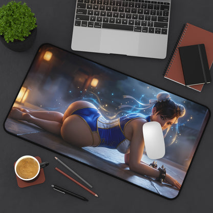 Chun-Li Mouse Pad – Street Fighter Gaming Mouse Pad, Stylish Gamer Desk Decor featuring Chun-Li artwork on a large stitched gaming mouse pad